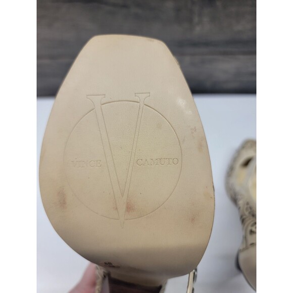 Vince Camuto Leather Peep Toe Block Heel Ankle Strap Sandals Sz 8B - Picture 5 of 8